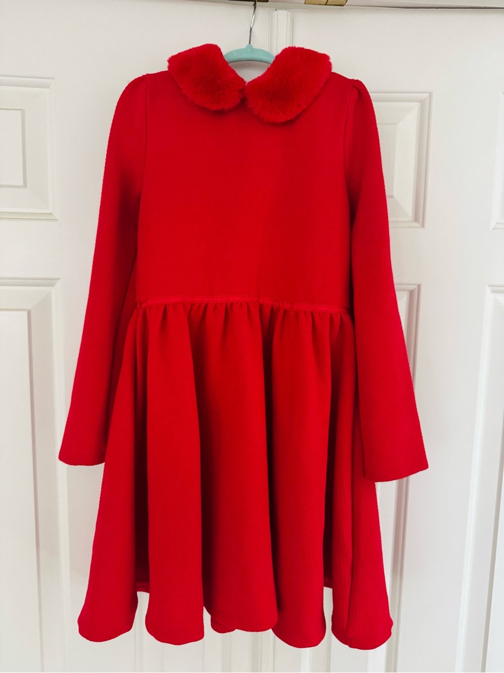 JANIE & JACK Girls' Long-Sleeve  Red Holiday Dress with Faux Fur Collar